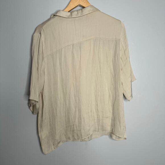 RACHEL Rachel Roy Women's‎ Cream Lapel Collar Short Sleeve Button Down Shirt L - Picture 2 of 5